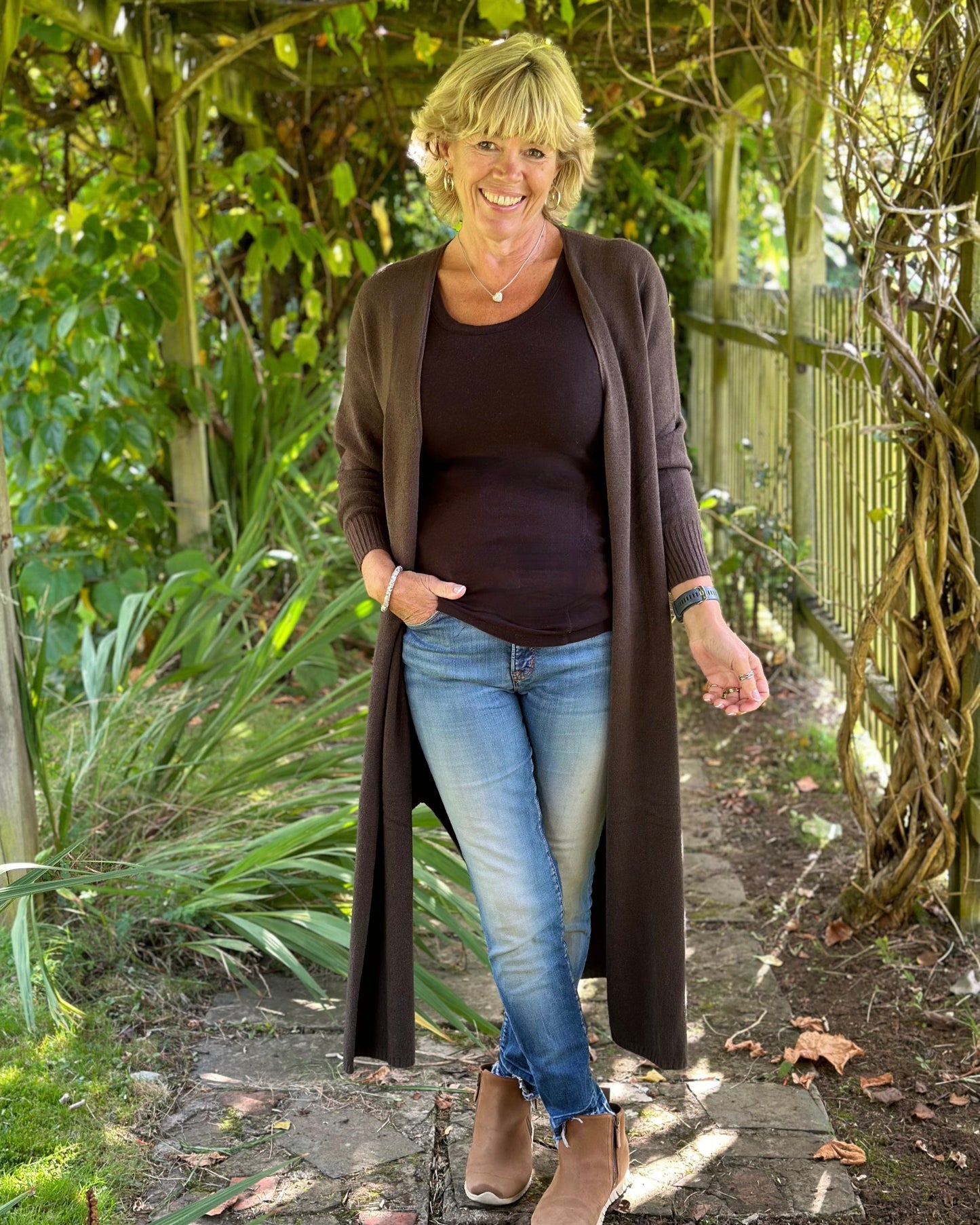 clothing Fine Knit Long Cardigan - Chocolate Brown