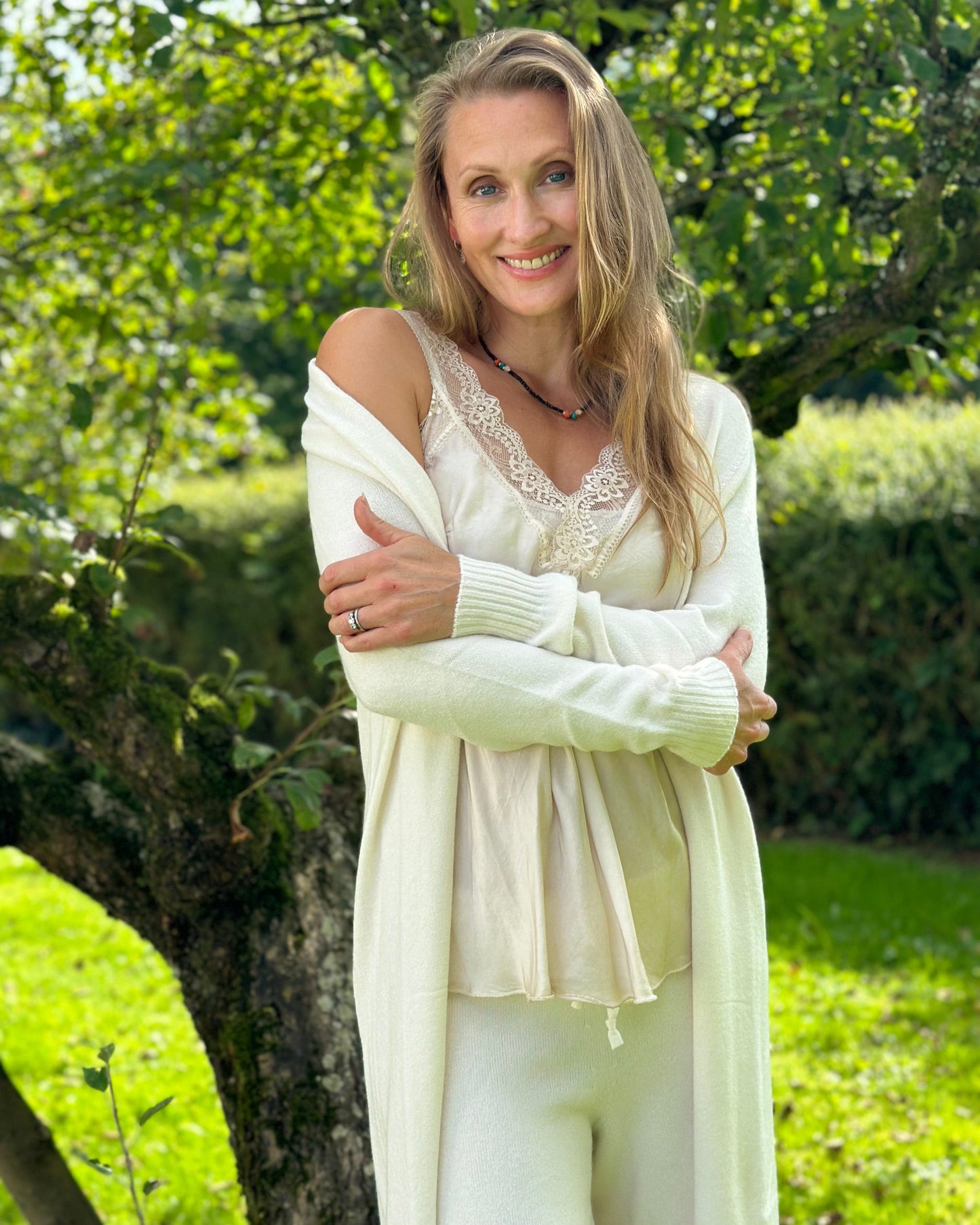 clothing Fine Knit Long Cardigan - Cream