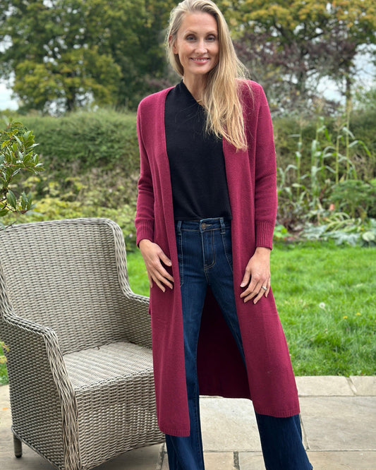 clothing Fine Knit Long Cardigan - Granata