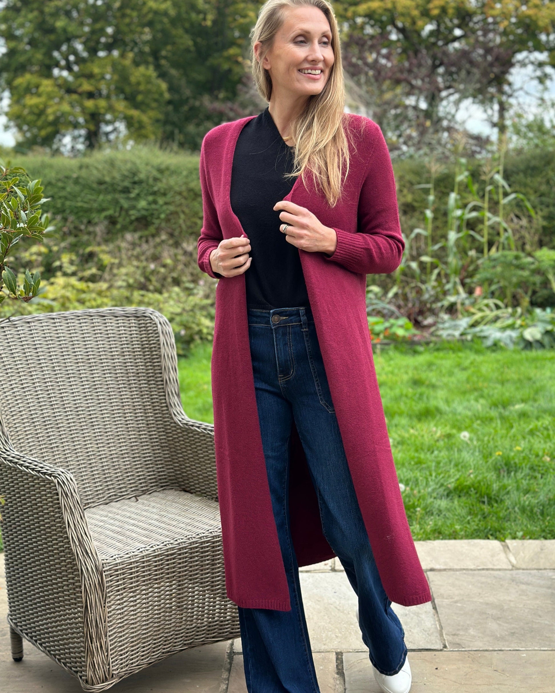 clothing Fine Knit Long Cardigan - Granata