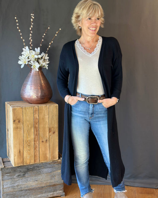 clothing Fine Knit Long Cardigan - Navy