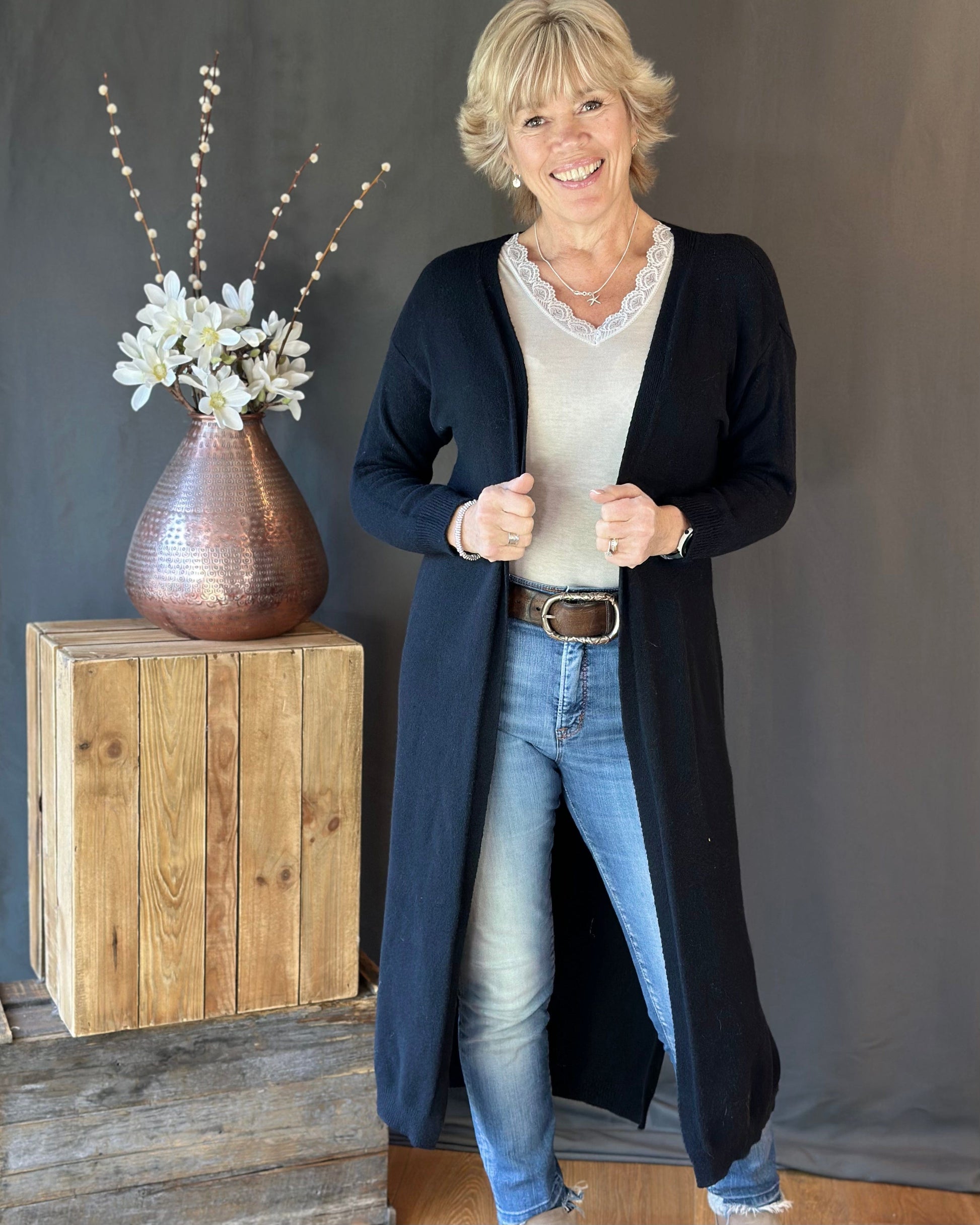 clothing Fine Knit Long Cardigan - Navy
