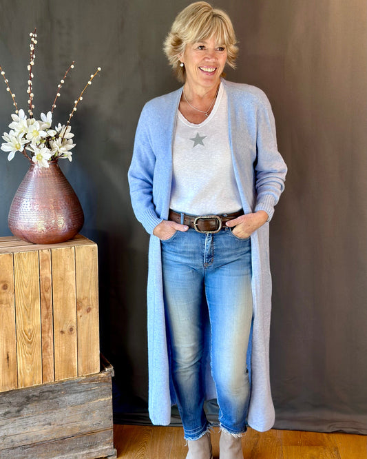 clothing Fine Knit Long Cardigan - Pale Blue