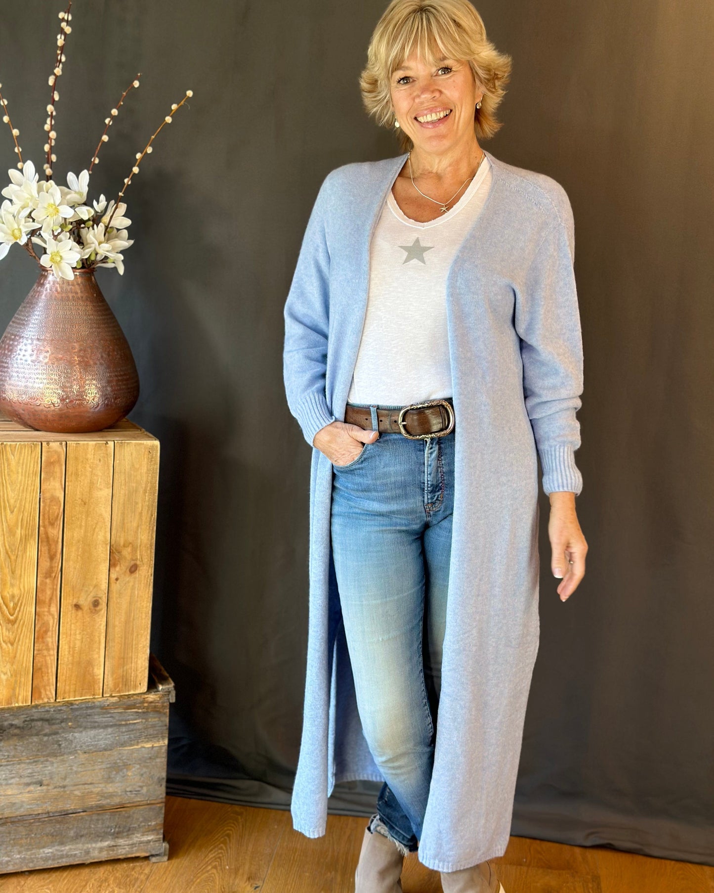clothing Fine Knit Long Cardigan - Pale Blue