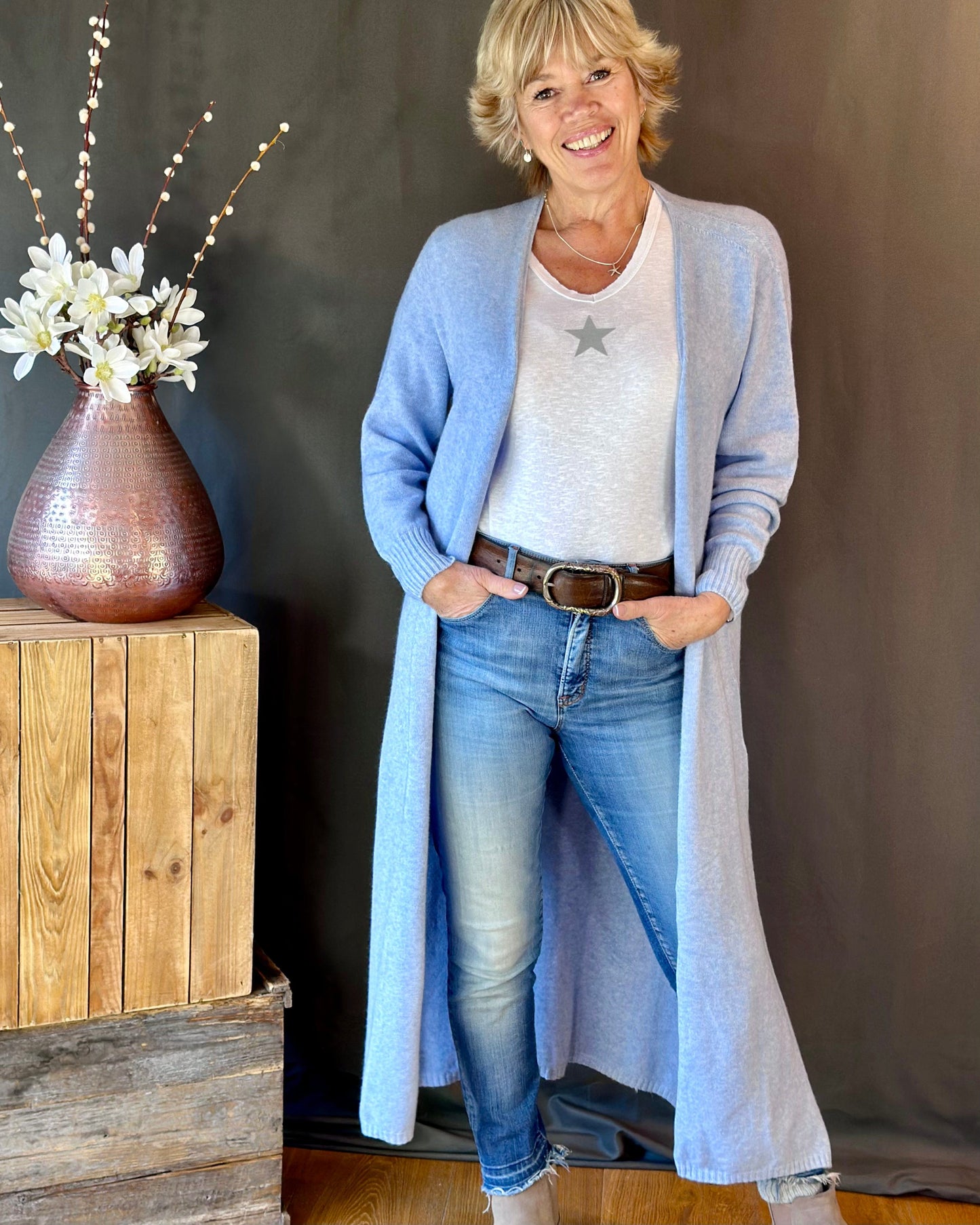 clothing Fine Knit Long Cardigan - Pale Blue