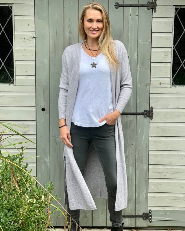 clothing Fine Knit Long Cardigan - Pale Grey