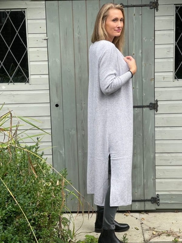 clothing Fine Knit Long Cardigan - Pale Grey