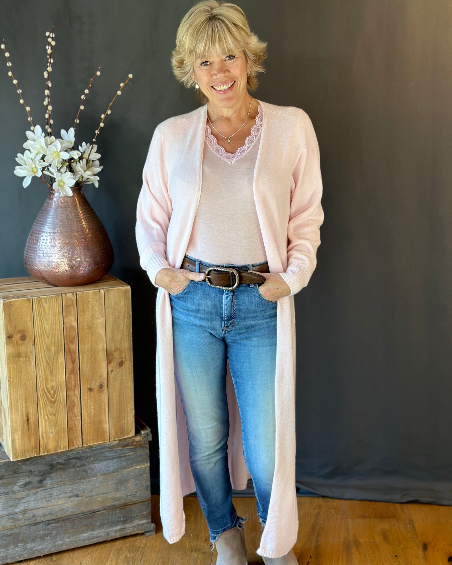 clothing Fine Knit Long Cardigan - Pale Pink