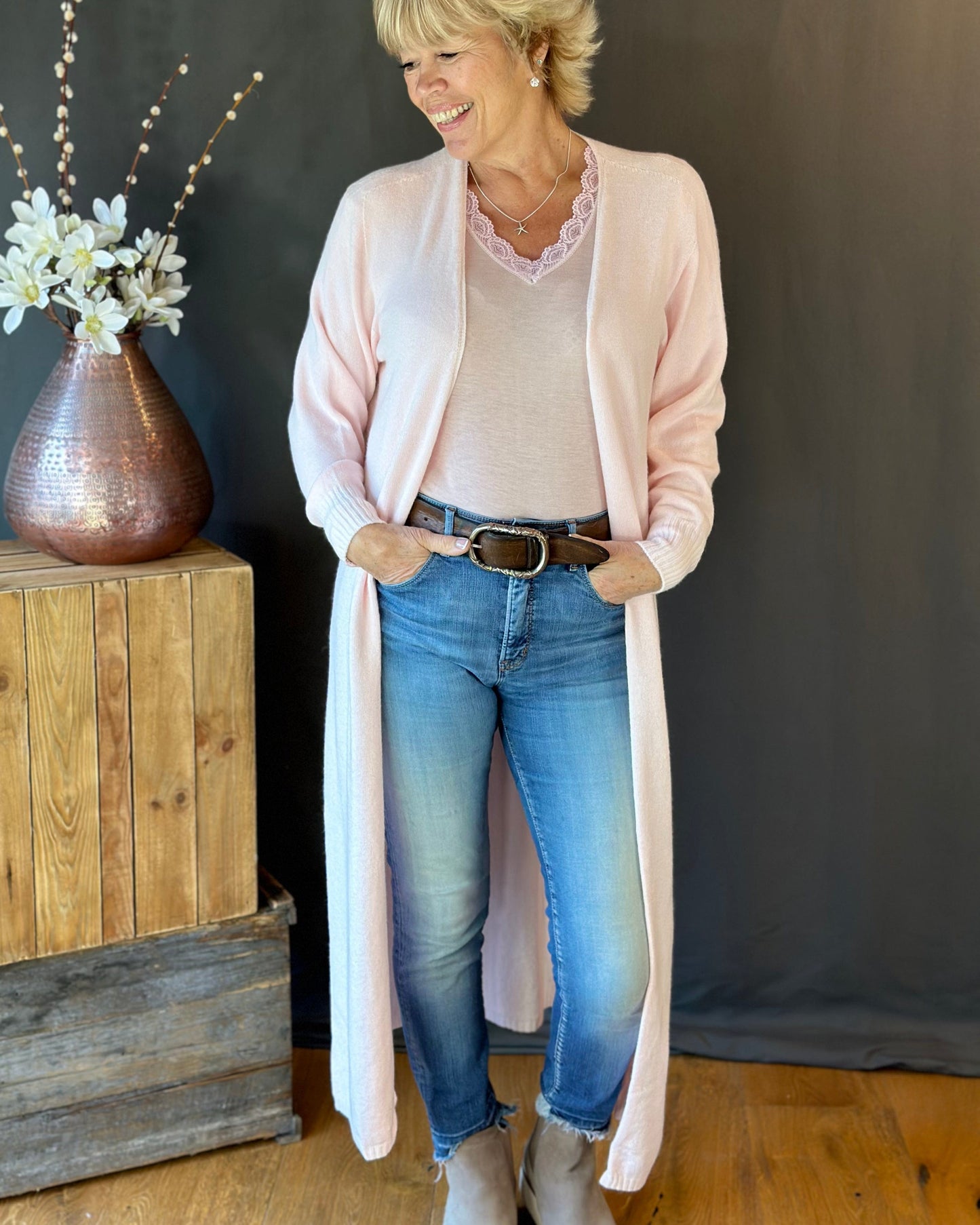 clothing Fine Knit Long Cardigan - Pale Pink