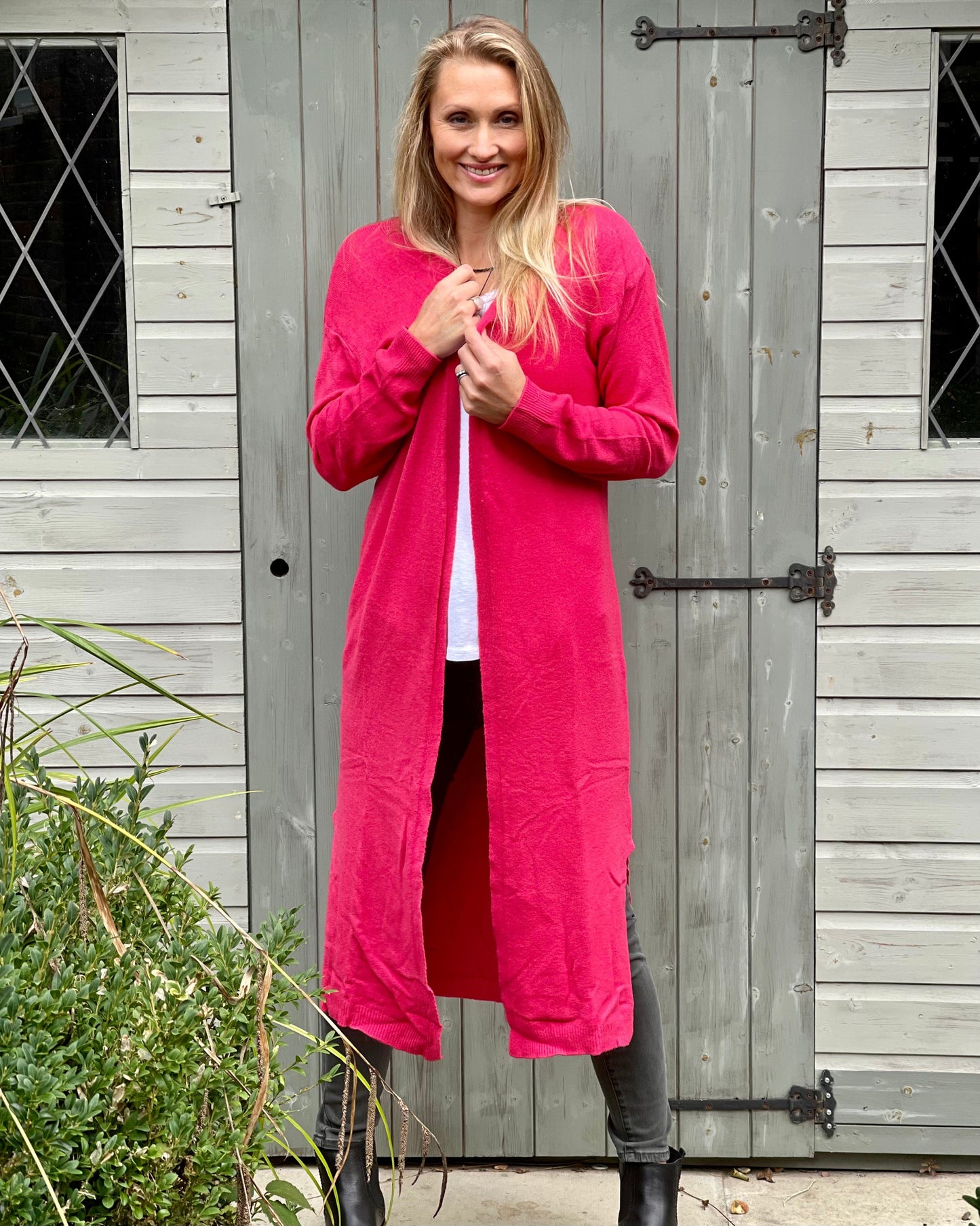 clothing Fine Knit Long Cardigan - Red