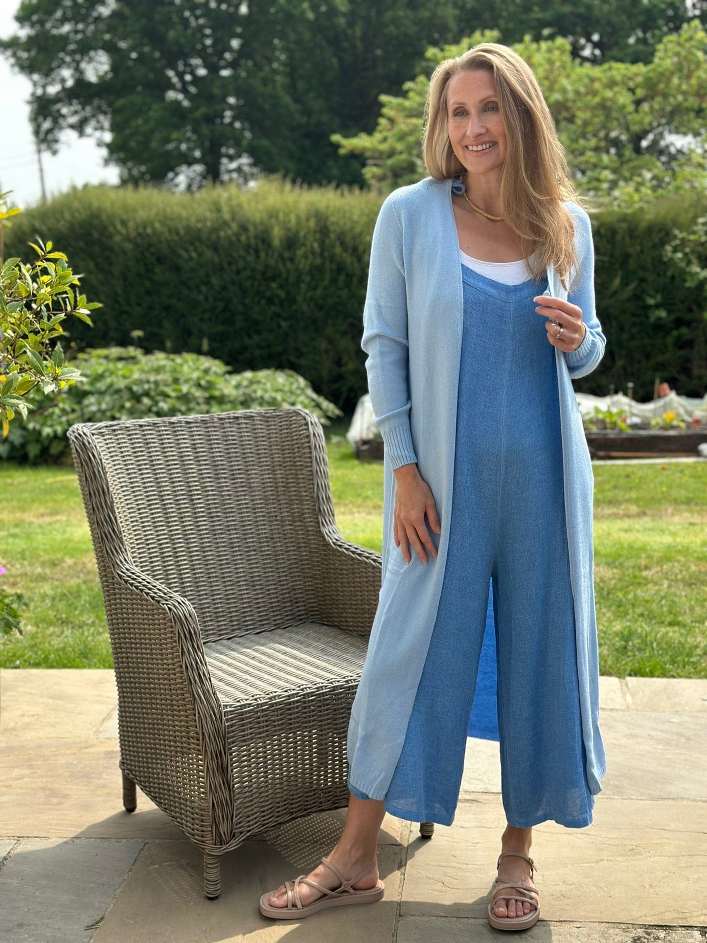 clothing Fine Knit Long Cardigan - Sky Blue