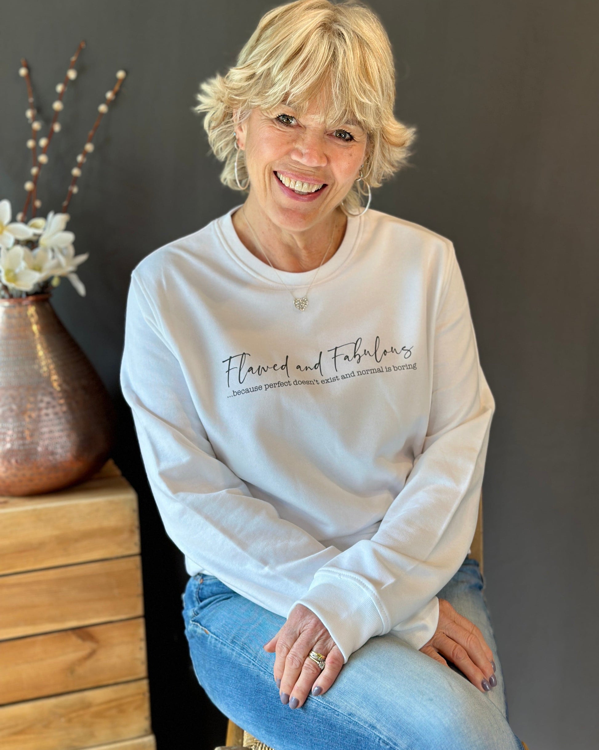 Clothing 'Flawed & Fabulous' Oversized Cotton Sweatshirt - White