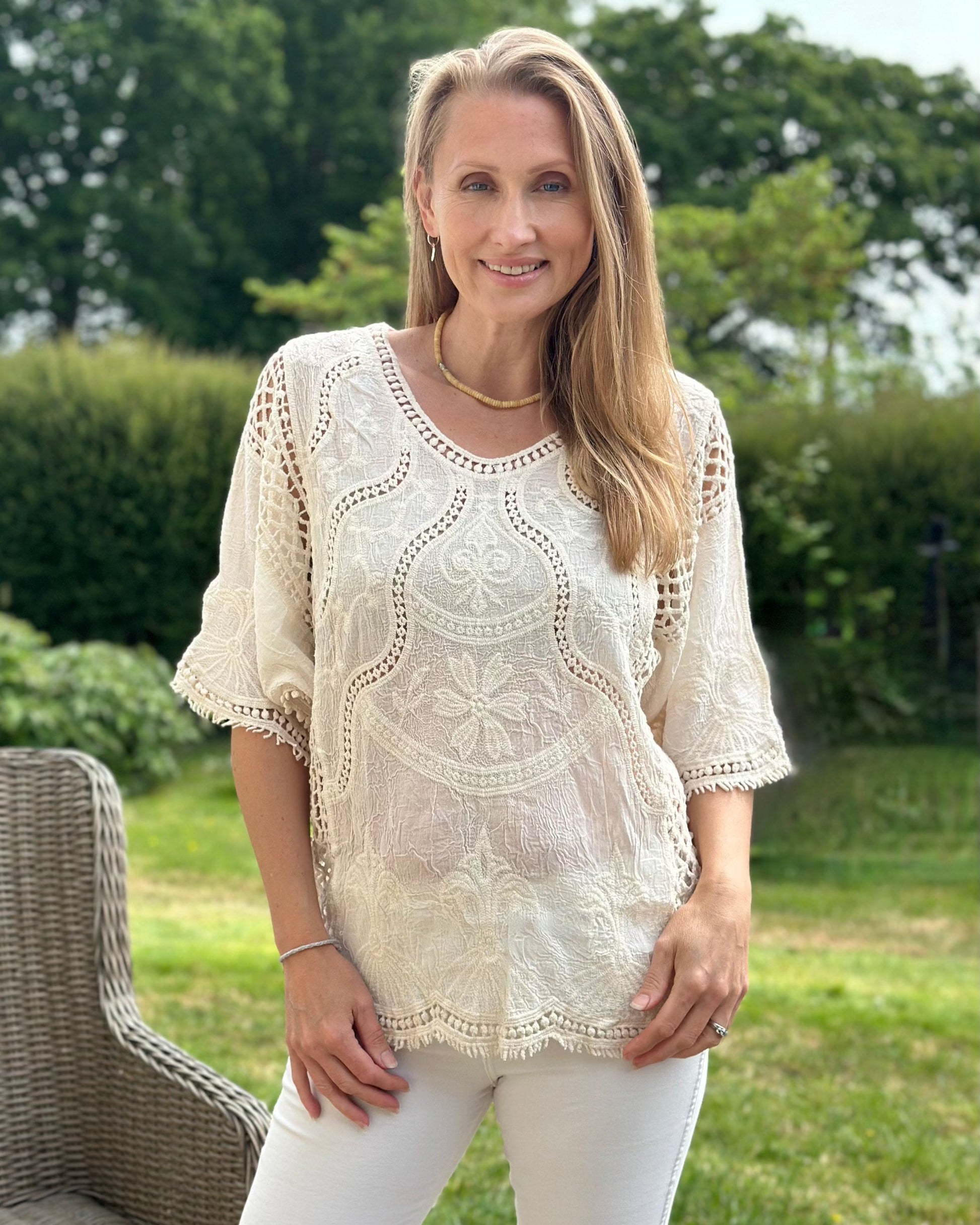 Clothing Floral Crochet Lace Top - Ivory