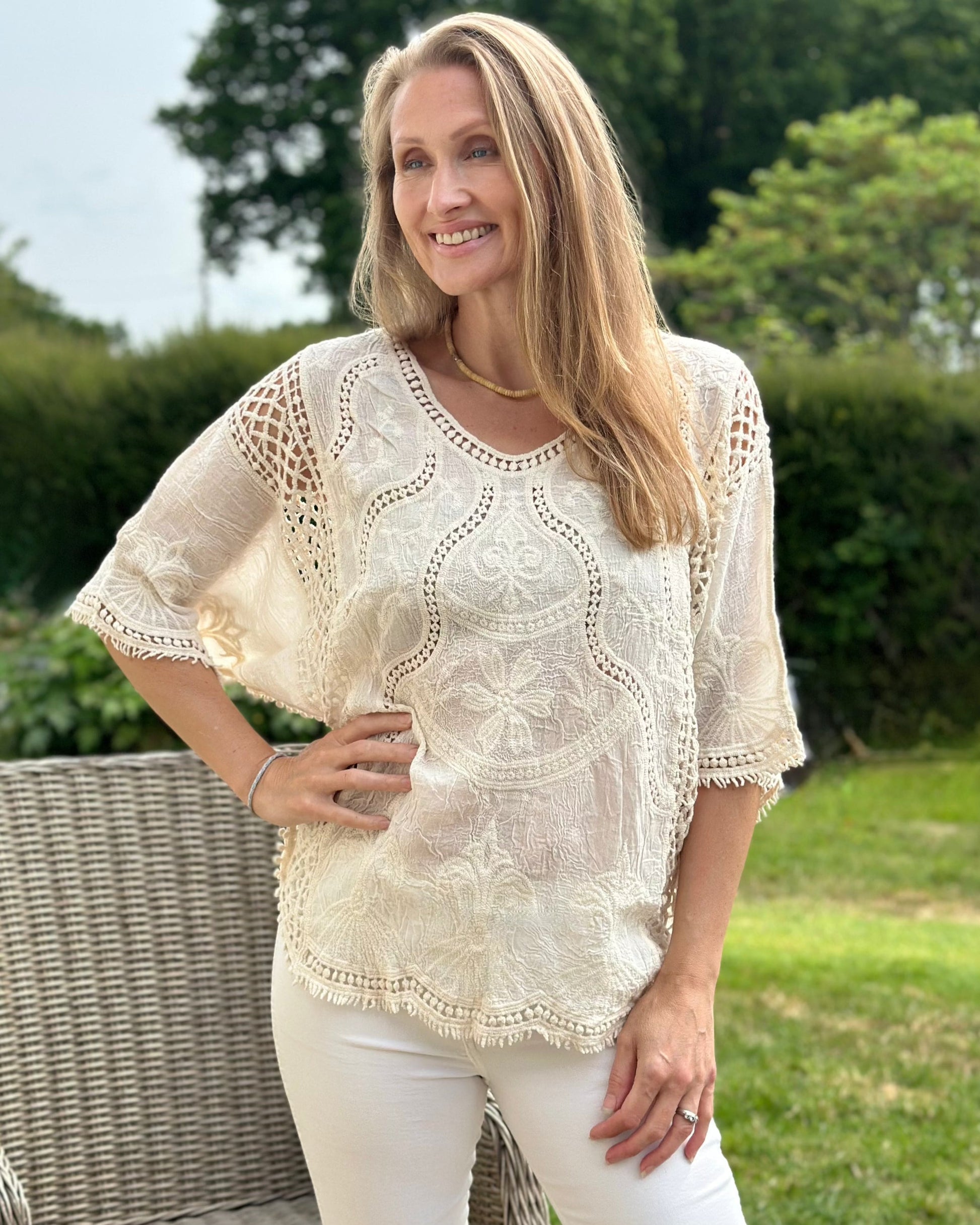 Clothing Floral Crochet Lace Top - Ivory