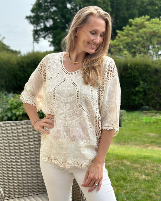 Clothing Floral Crochet Lace Top - Ivory