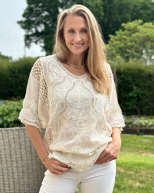 Clothing Floral Crochet Lace Top - Ivory