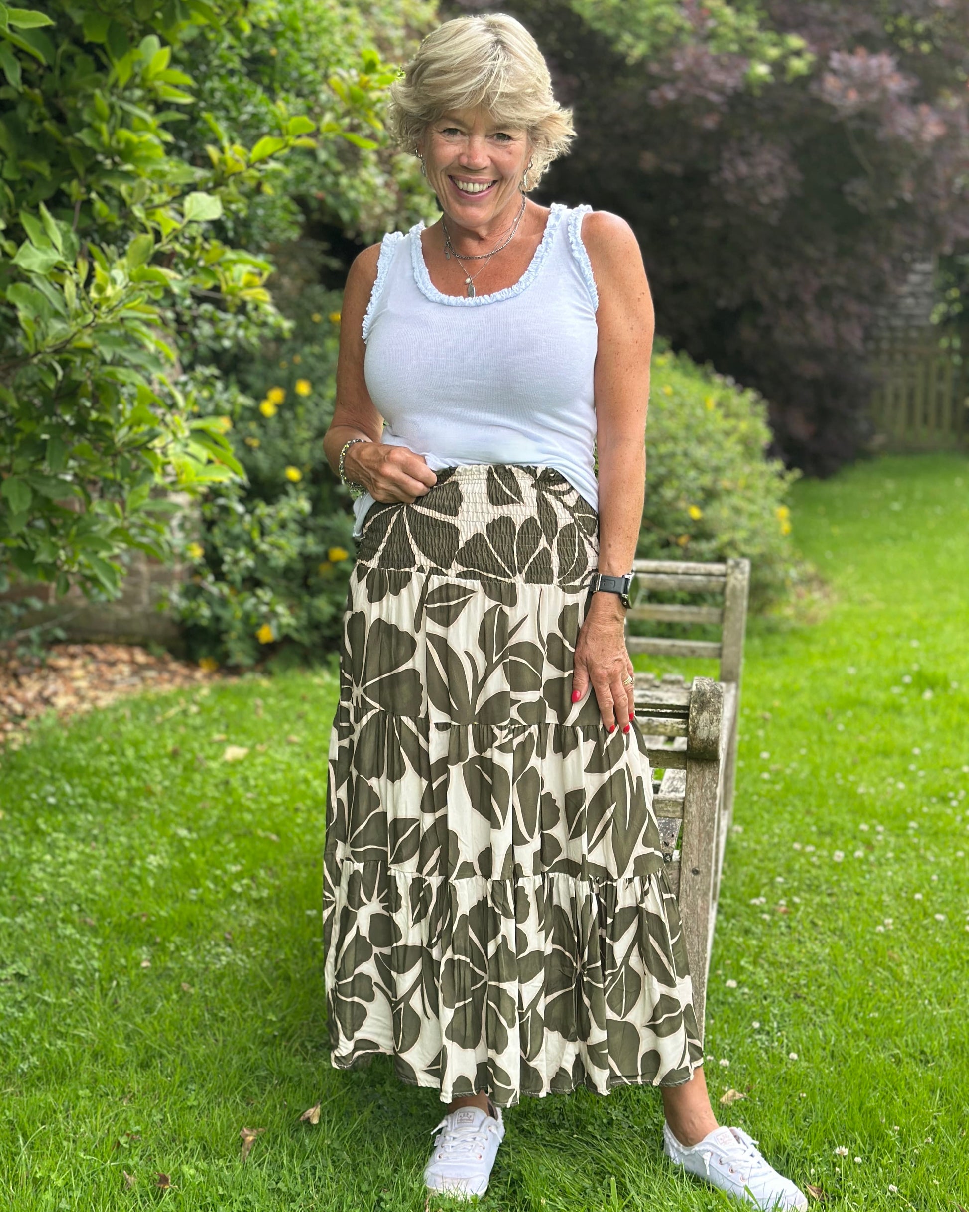 Clothing Floral Patterned Tiered Skirt/Dress - Khaki/Beige