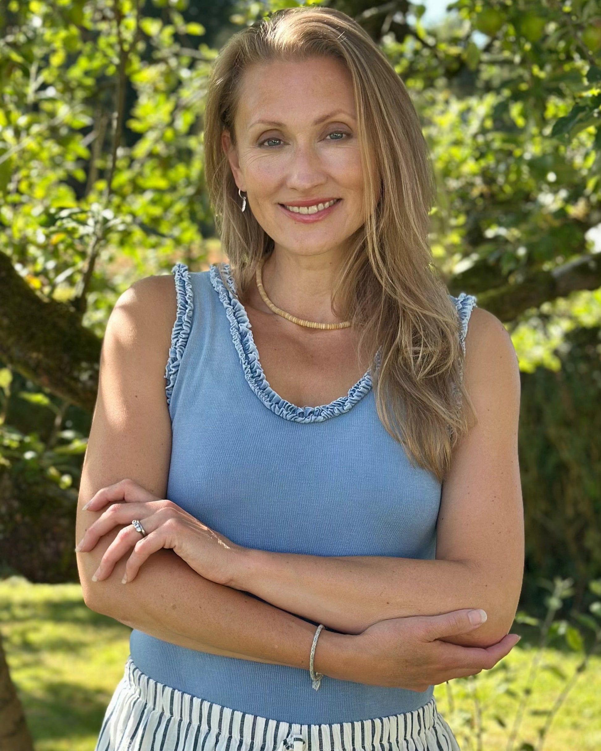 clothing Frill Edge Vest Top - Denim Blue