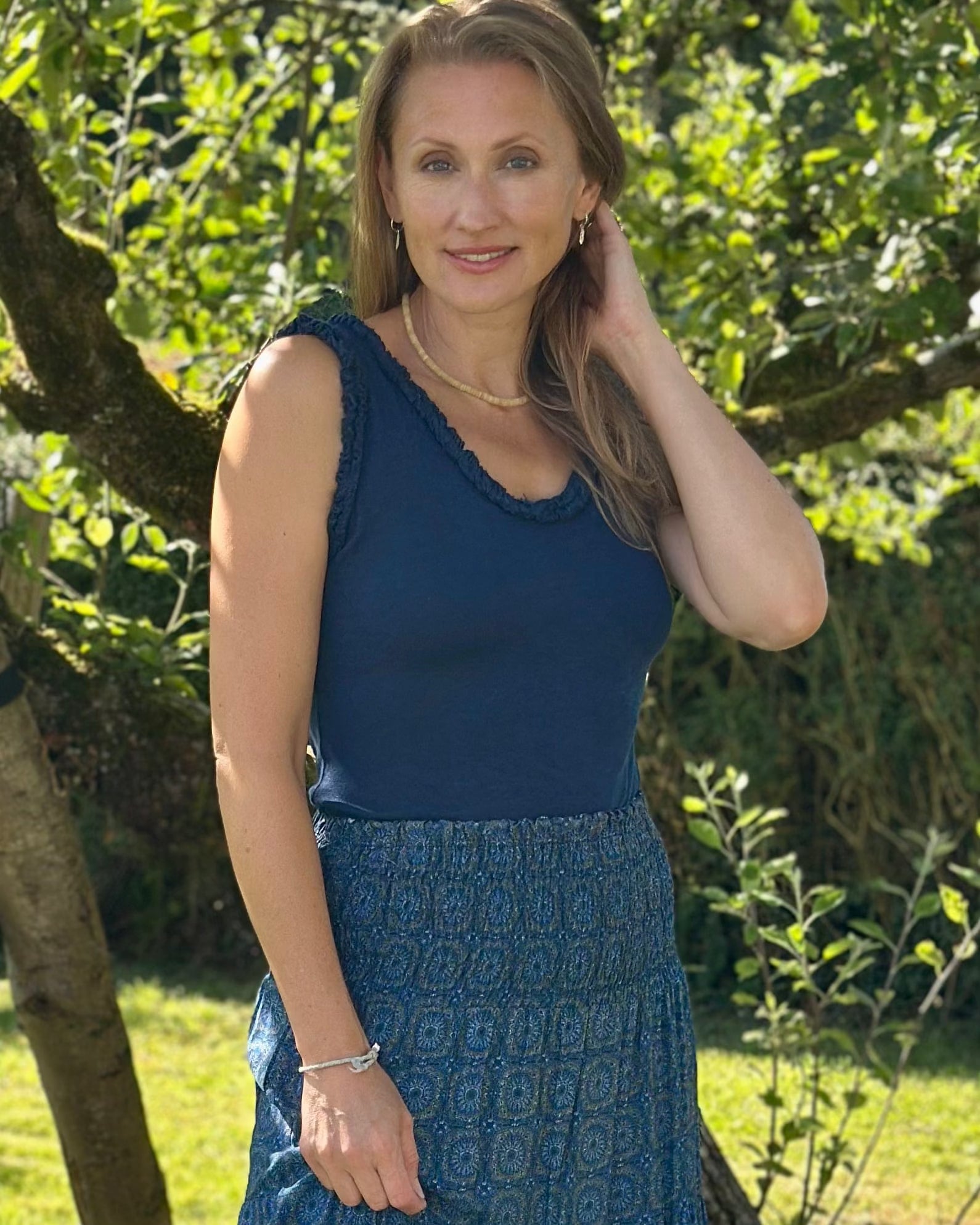 clothing Frill Edge Vest Top - Navy