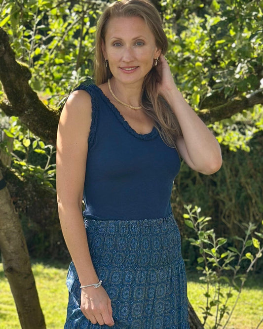 clothing Frill Edge Vest Top - Navy