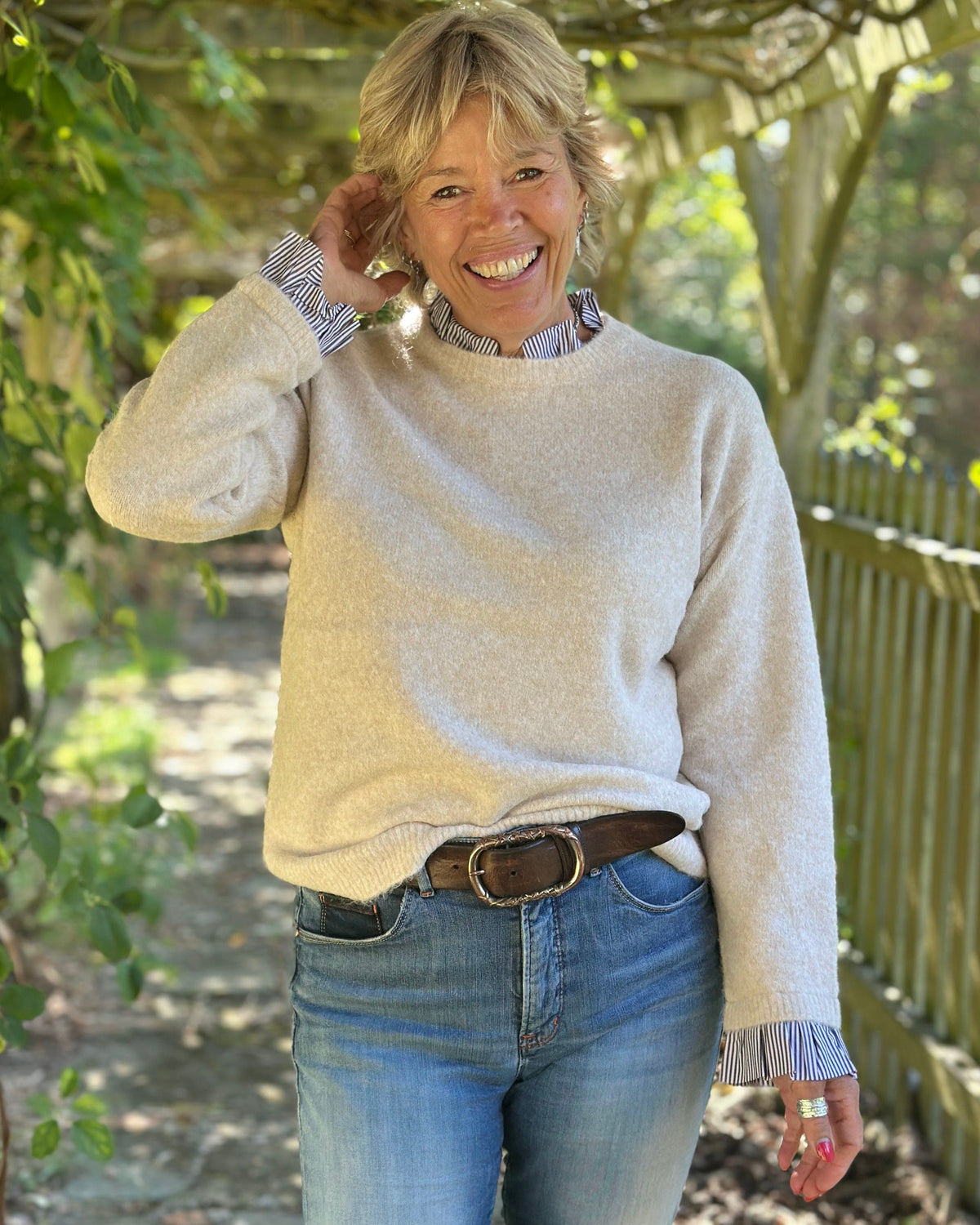 Clothing Frill Trim Jumper - Camel/Beige