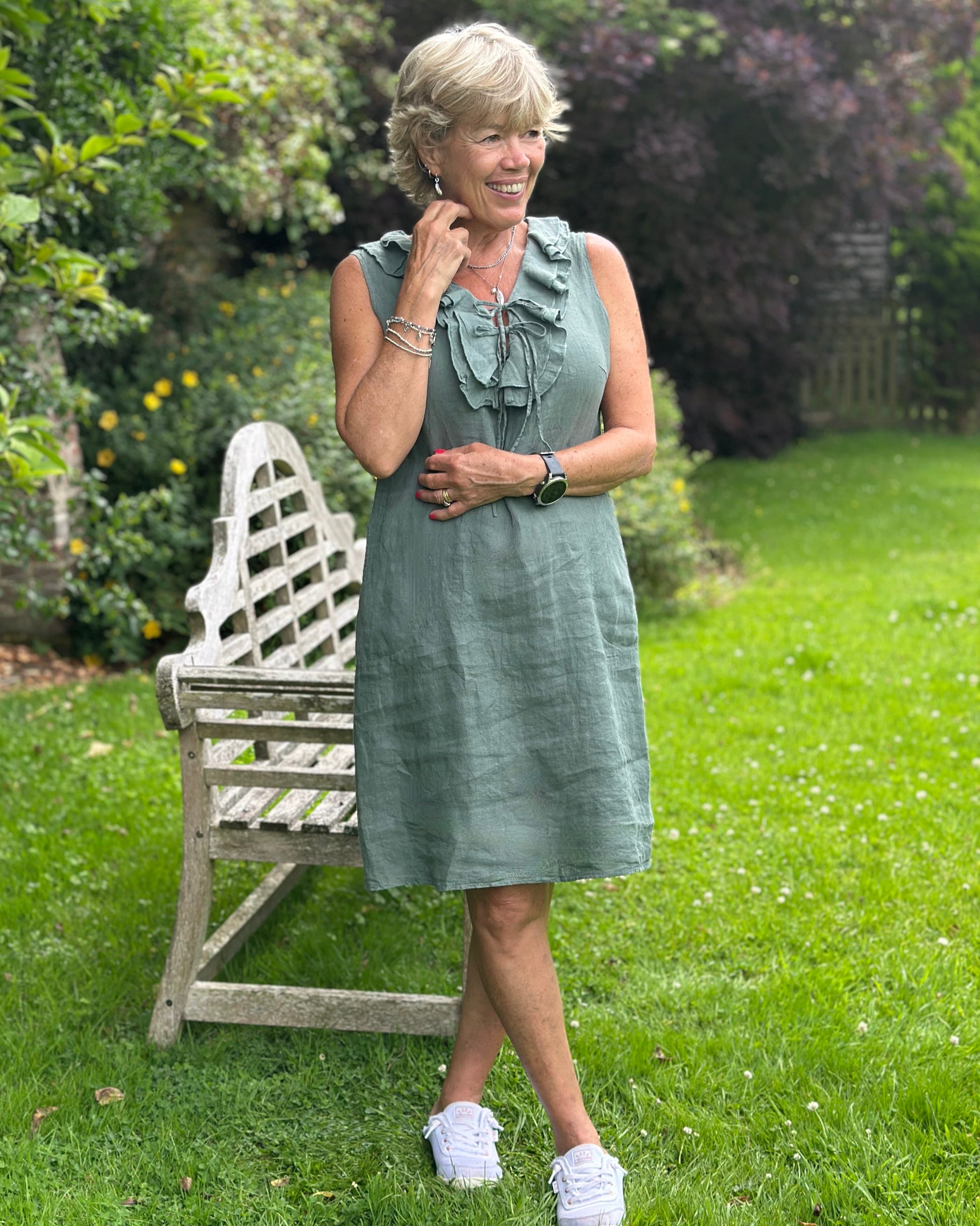 Clothing Frilled Linen Dress - Khaki