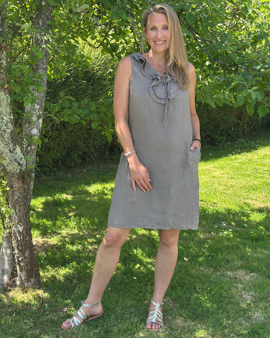 Clothing Frilled Linen Dress - Mocha