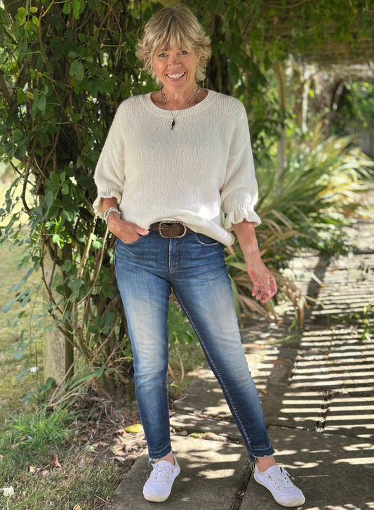 Clothing Frilled Sleeve Jumper - Cream