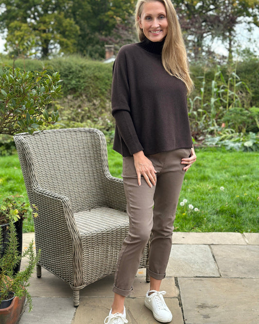 Clothing Funnel Neck Soft Knit Long Sleeve Jumper - Dark Chocolate