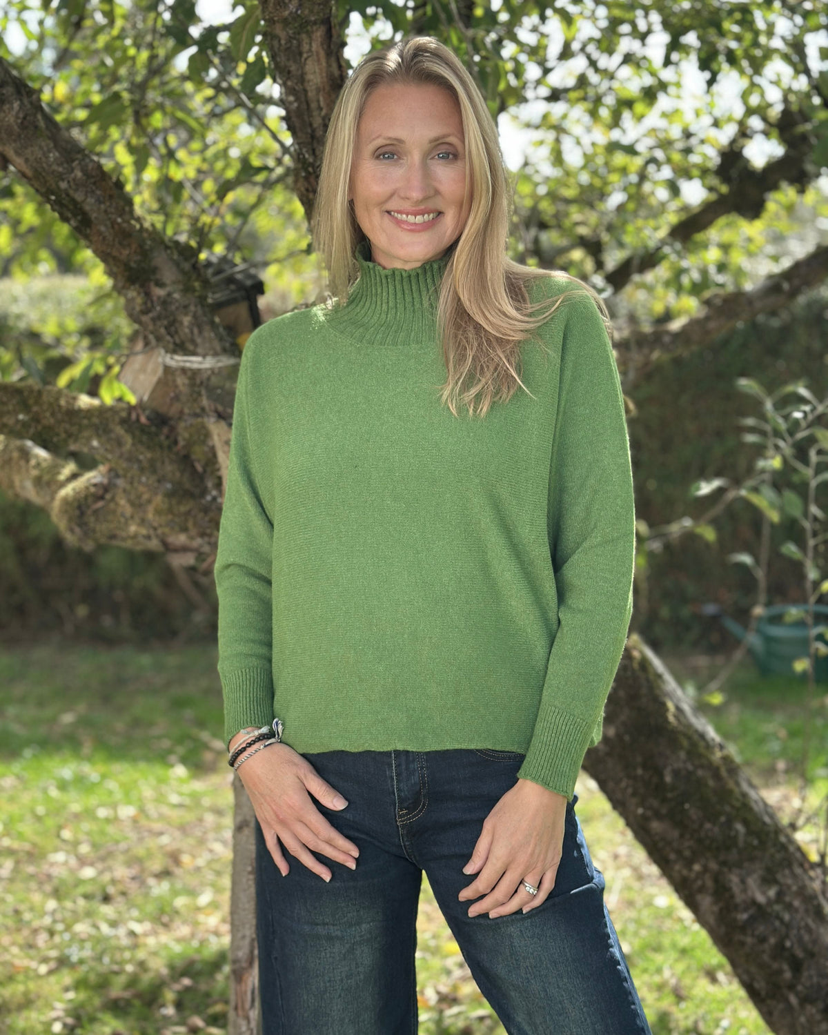 Clothing Funnel Neck Soft Knit Long Sleeve Jumper - Fir Green