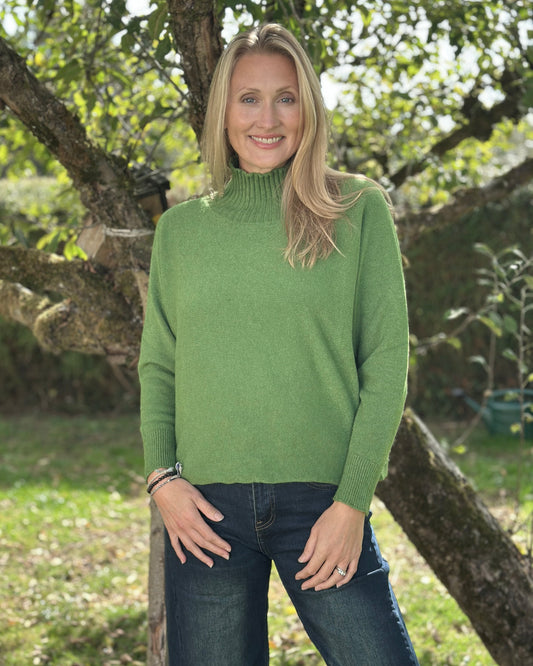 Clothing Funnel Neck Soft Knit Long Sleeve Jumper - Fir Green