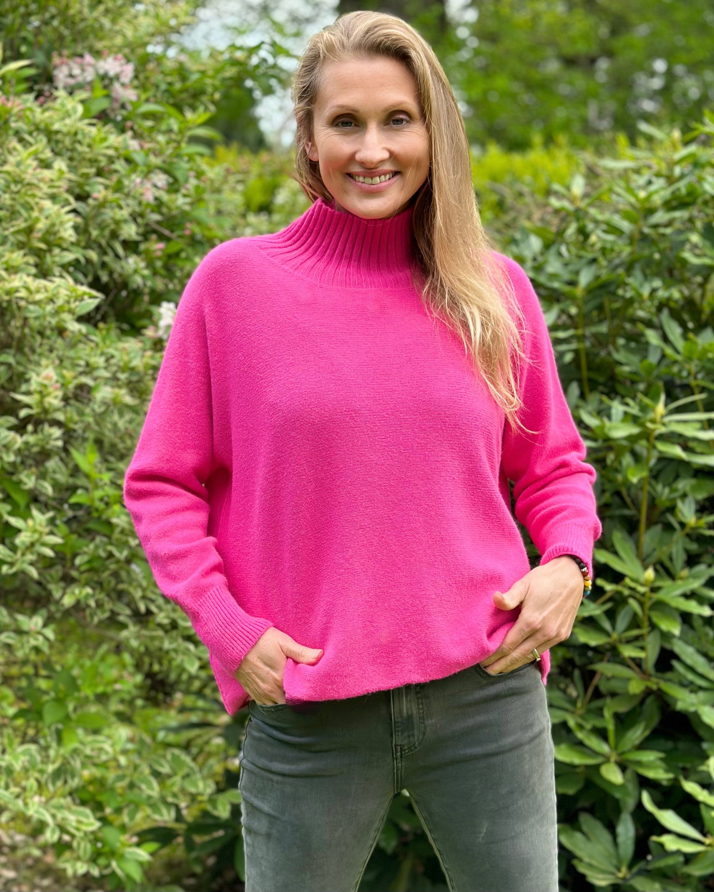 Funnel Neck Soft Knit Long Sleeve Jumper Fuchsia