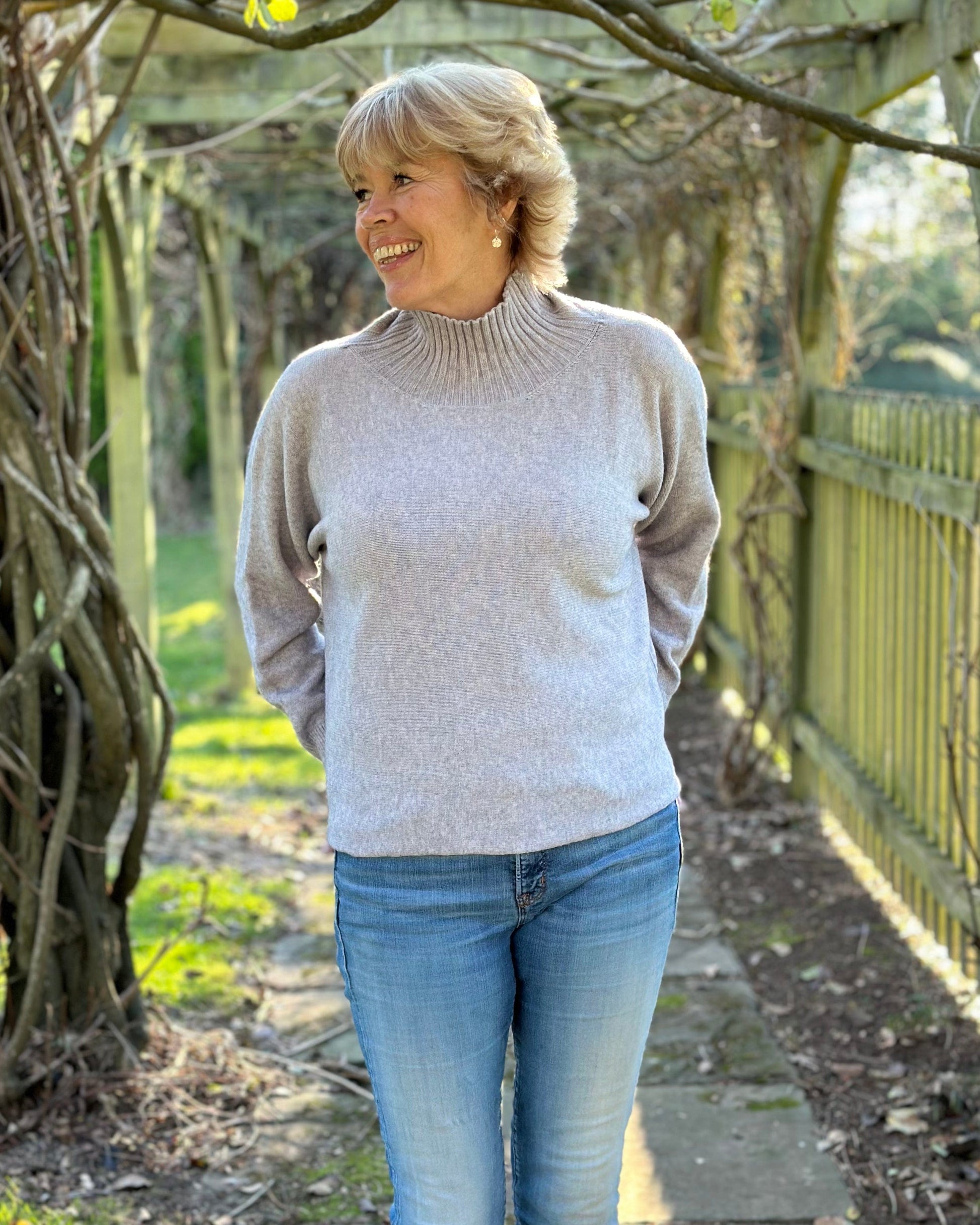 Clothing Funnel Neck Soft Knit Long Sleeve Jumper - Pale Grey