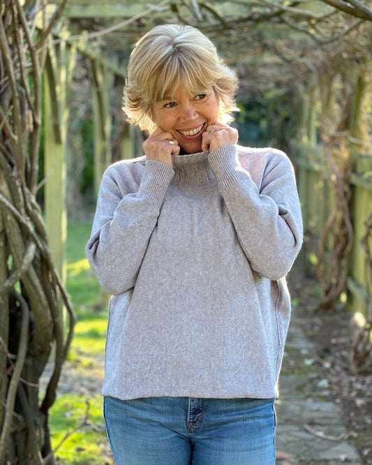Clothing Funnel Neck Soft Knit Long Sleeve Jumper - Pale Grey