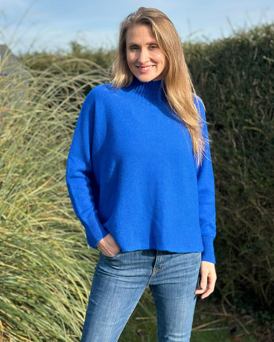 Clothing Funnel Neck Soft Knit Long Sleeve Jumper - Royal Blue