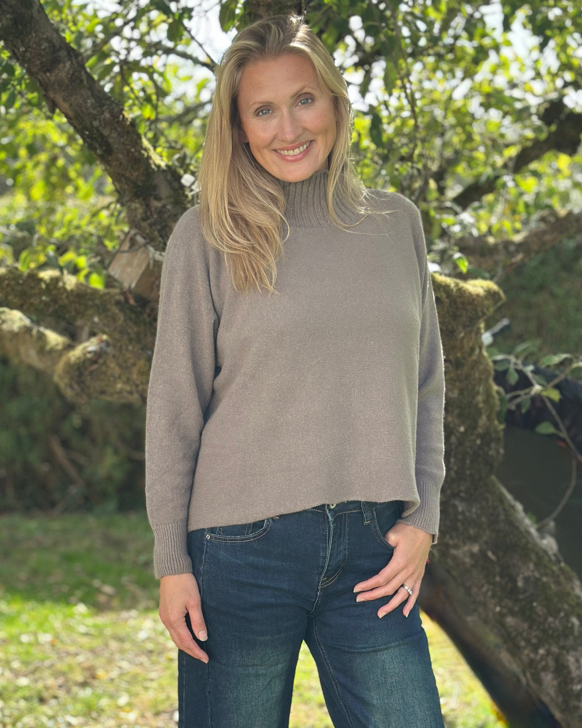 Clothing Funnel Neck Soft Knit Long Sleeve Jumper - Tortora