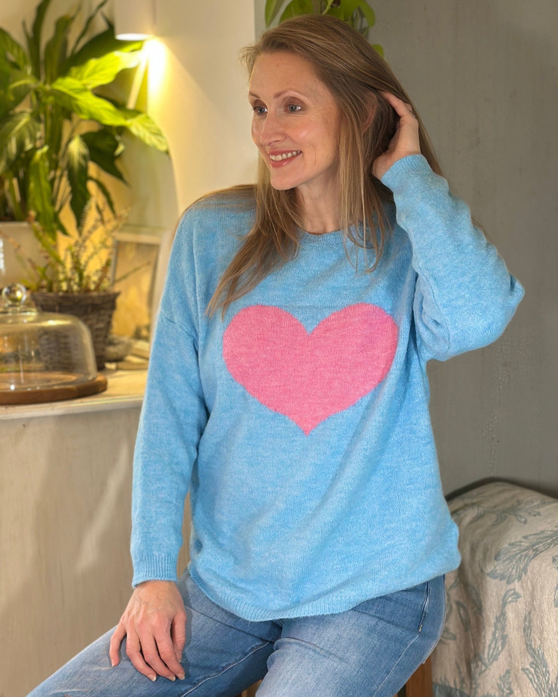 clothing Heart Motive Jumper - Baby Blue/Pink