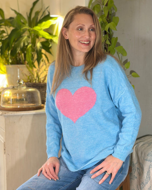 clothing Heart Motive Jumper - Baby Blue/Pink