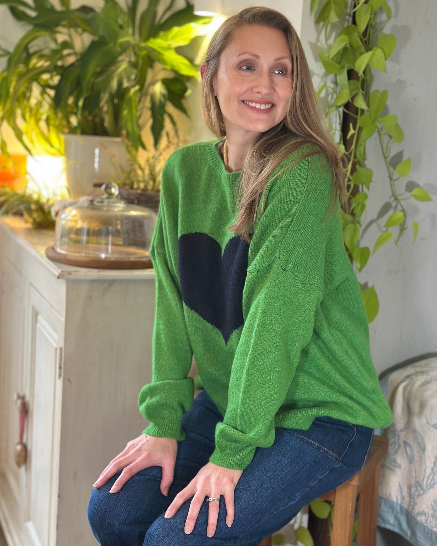 clothing Heart Motive Jumper - Green/Navy