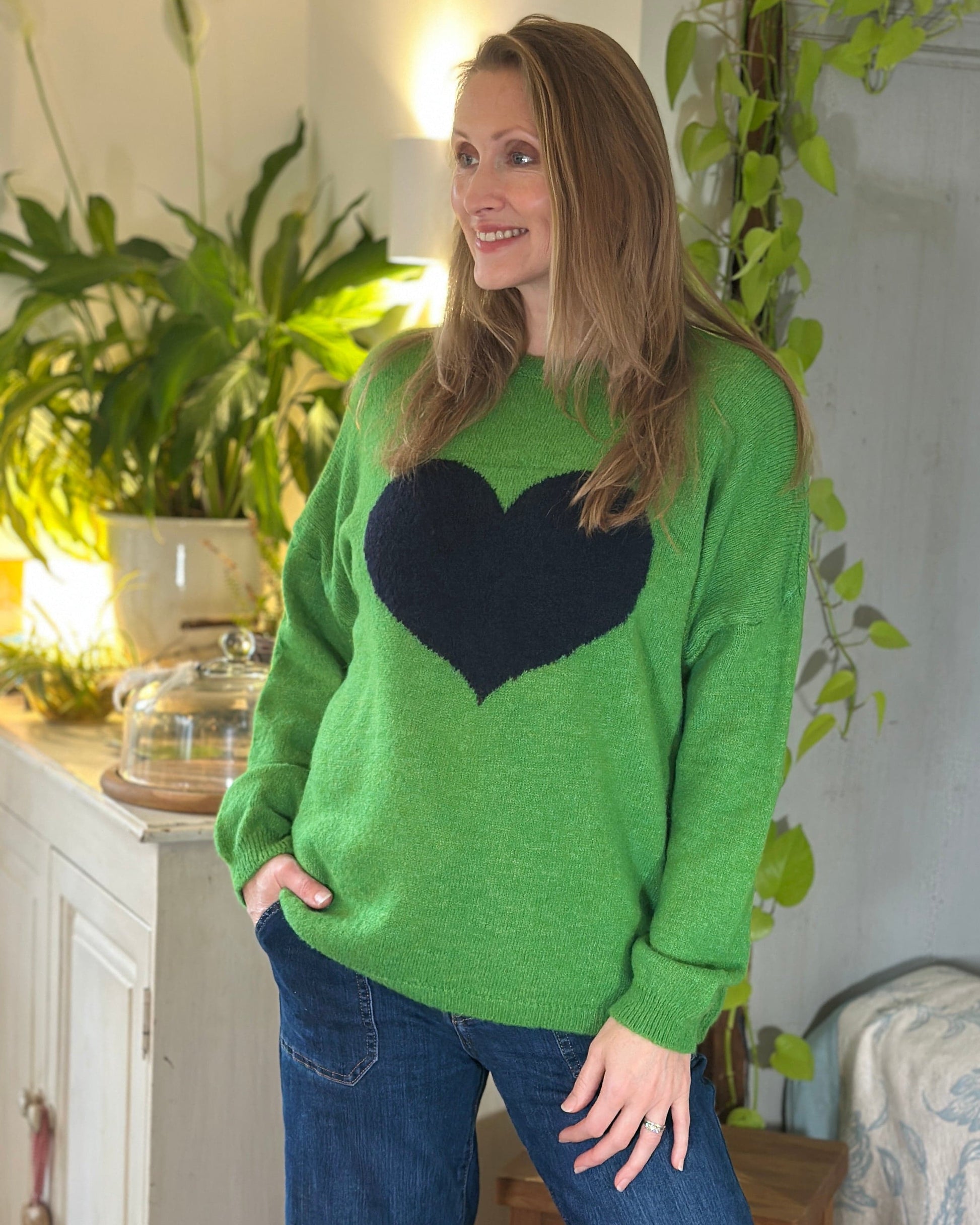 clothing Heart Motive Jumper - Green/Navy