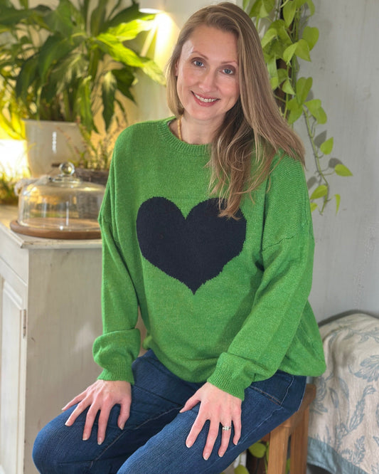 clothing Heart Motive Jumper - Green/Navy