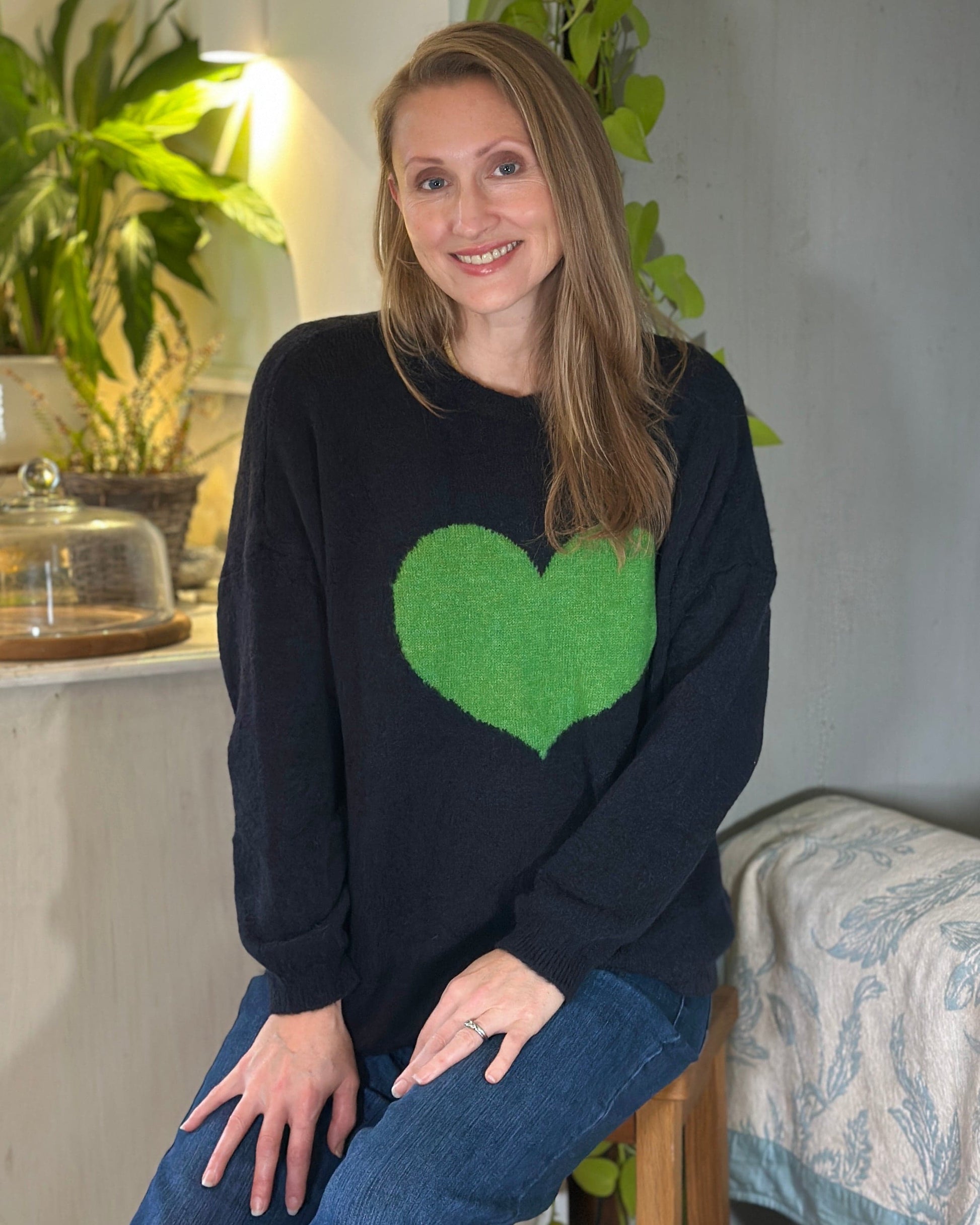 clothing Heart Motive Jumper - Navy/Green