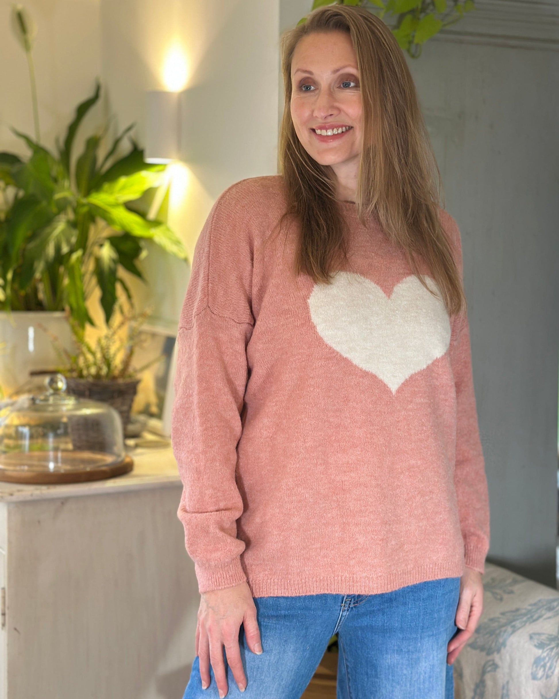 clothing Heart Motive Jumper - Pink/White