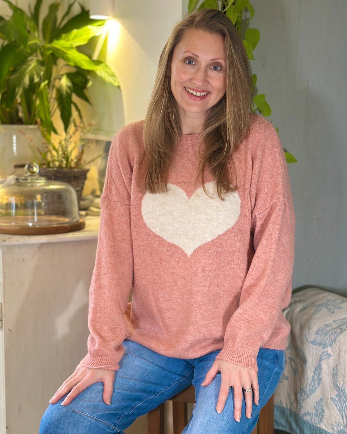 clothing Heart Motive Jumper - Pink/White