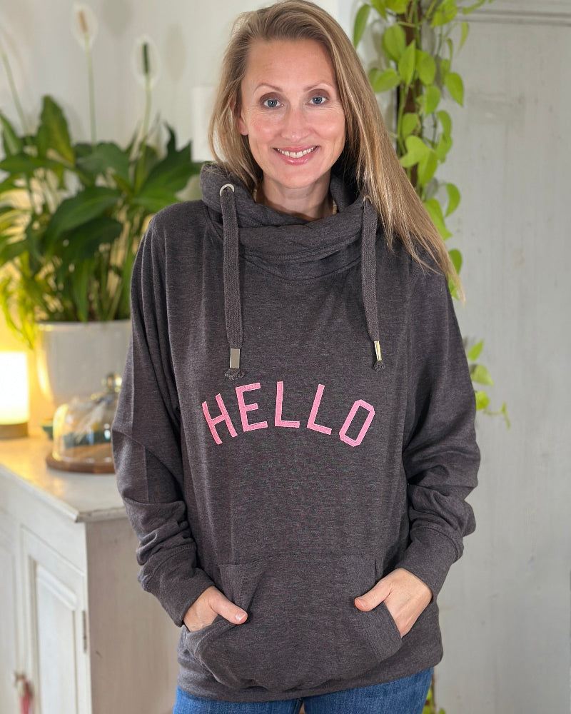 Clothing 'HELLO' Embellished Hoodie - Grey
