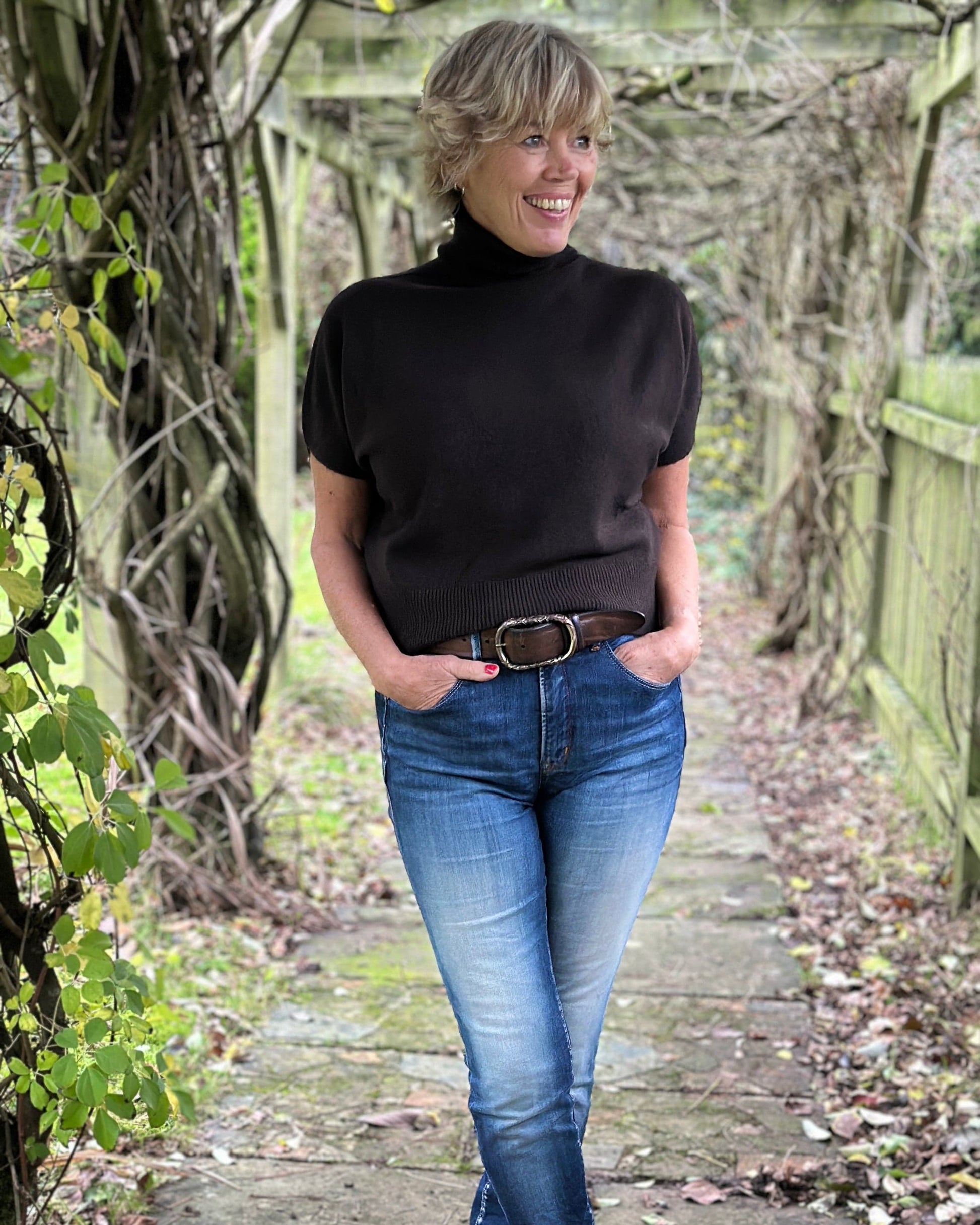 clothing High Neck Short Sleeve Jumper - Dark Chocolate