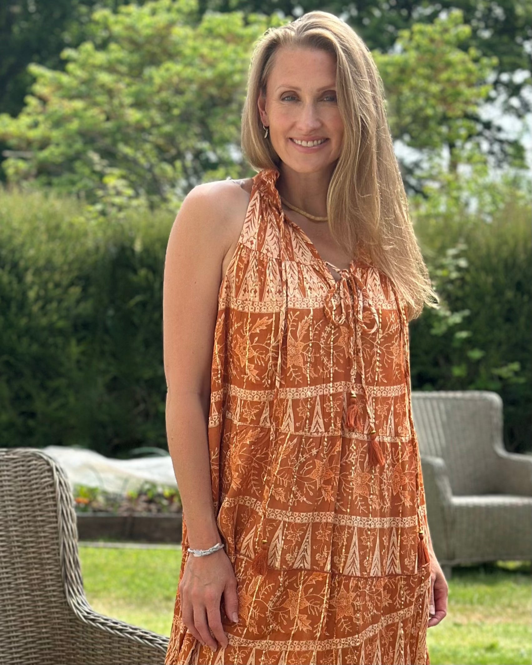 clothing High Neck Tassel Dress - Rust/Burnt Orange