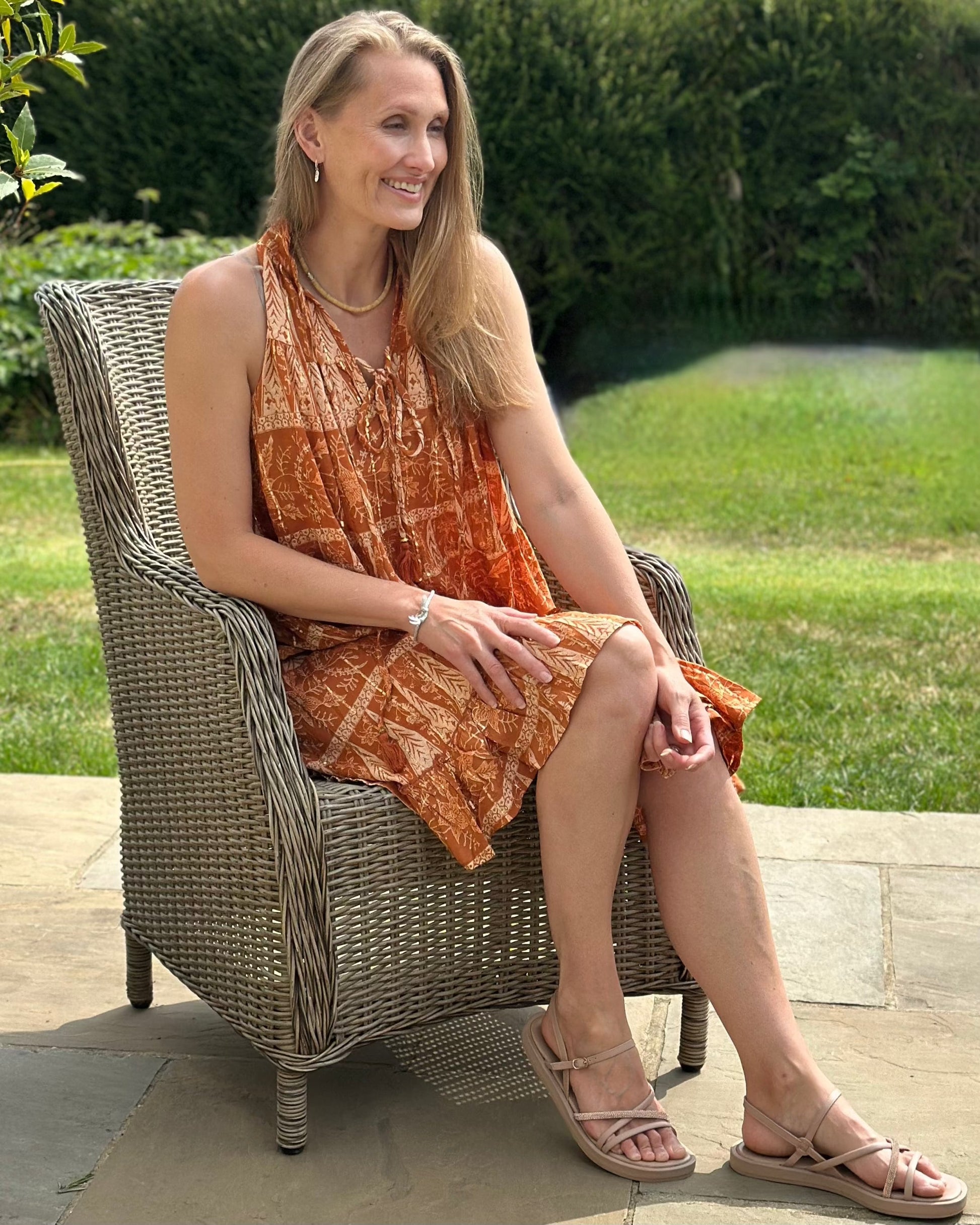 clothing High Neck Tassel Dress - Rust/Burnt Orange