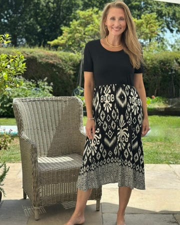 Clothing Jersey Stretch Top With Ikat Print Skirt - Black