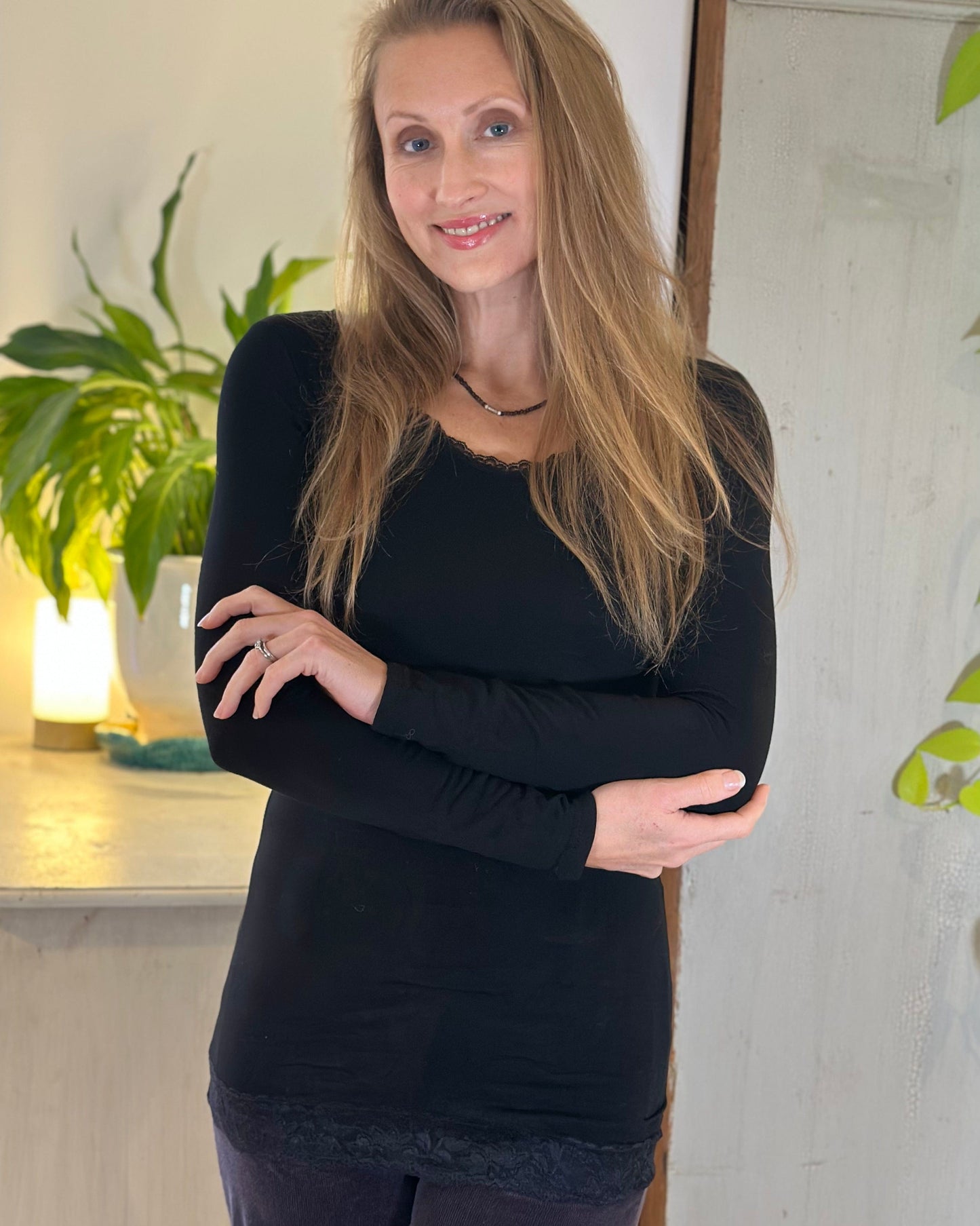 clothing Lace Detail Thermal Top - Black